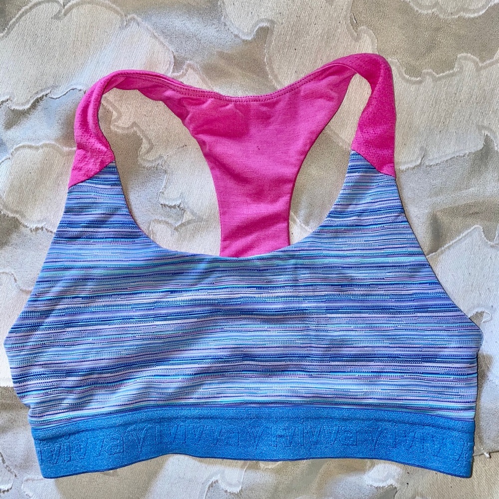 lululemon ivivva pink and blue sports bra